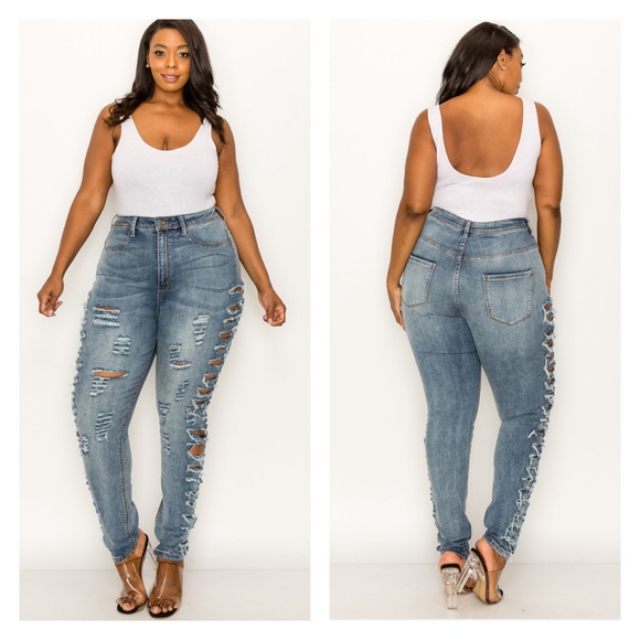 ➕ Destroyed Side Detail Skinny Jeans - Picture 2 of 2